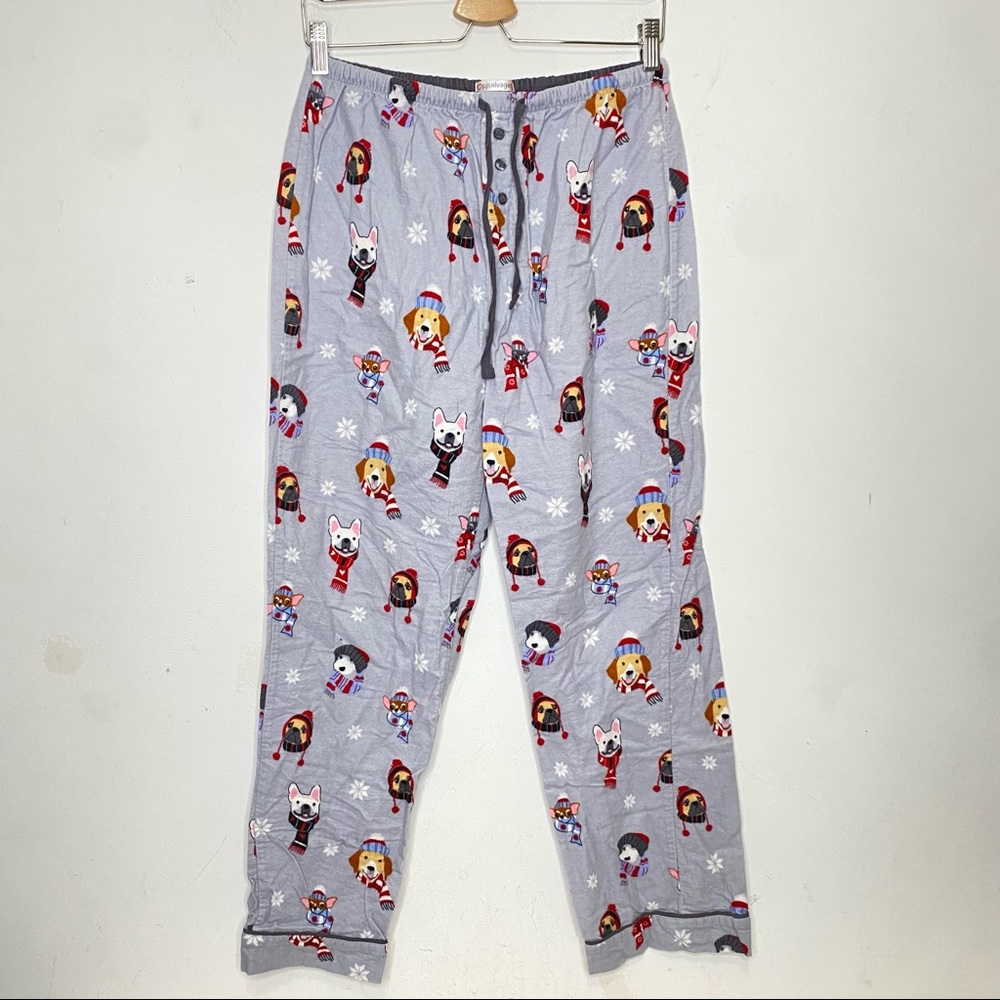 Pj Salvage Grey Winter Dogs with Hats Cotton Pj Pants Size Small